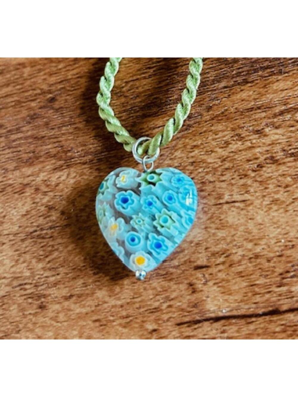 Handmade Heart-Shaped Millefiori Glass Pendant Necklace